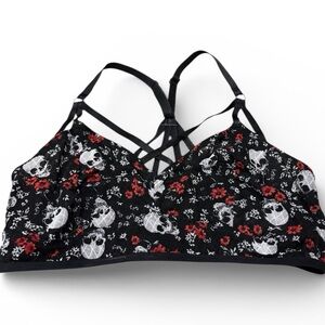 TORRID Women’s Strappy Bralette Skulls Flowers Black White Red Size 0/L